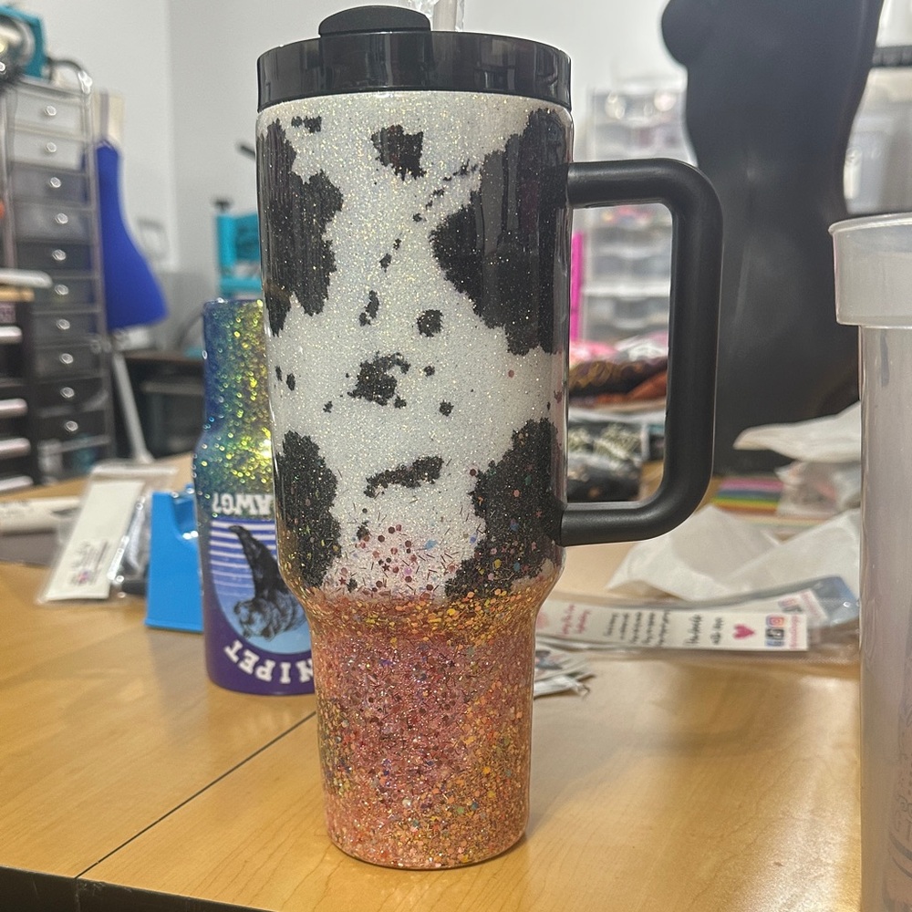 Cow Print Glitter Tumbler